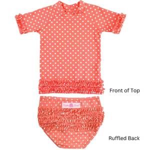NEW RUFFLEBUTTS ruffle butts "coral polka dot" ruffled rash guard swim set in co